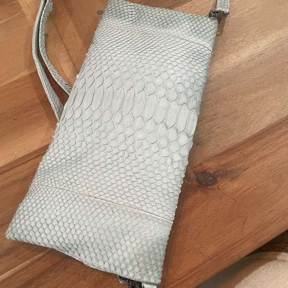 Baby blue authentic snake skin Textured Clutch with Wristlet